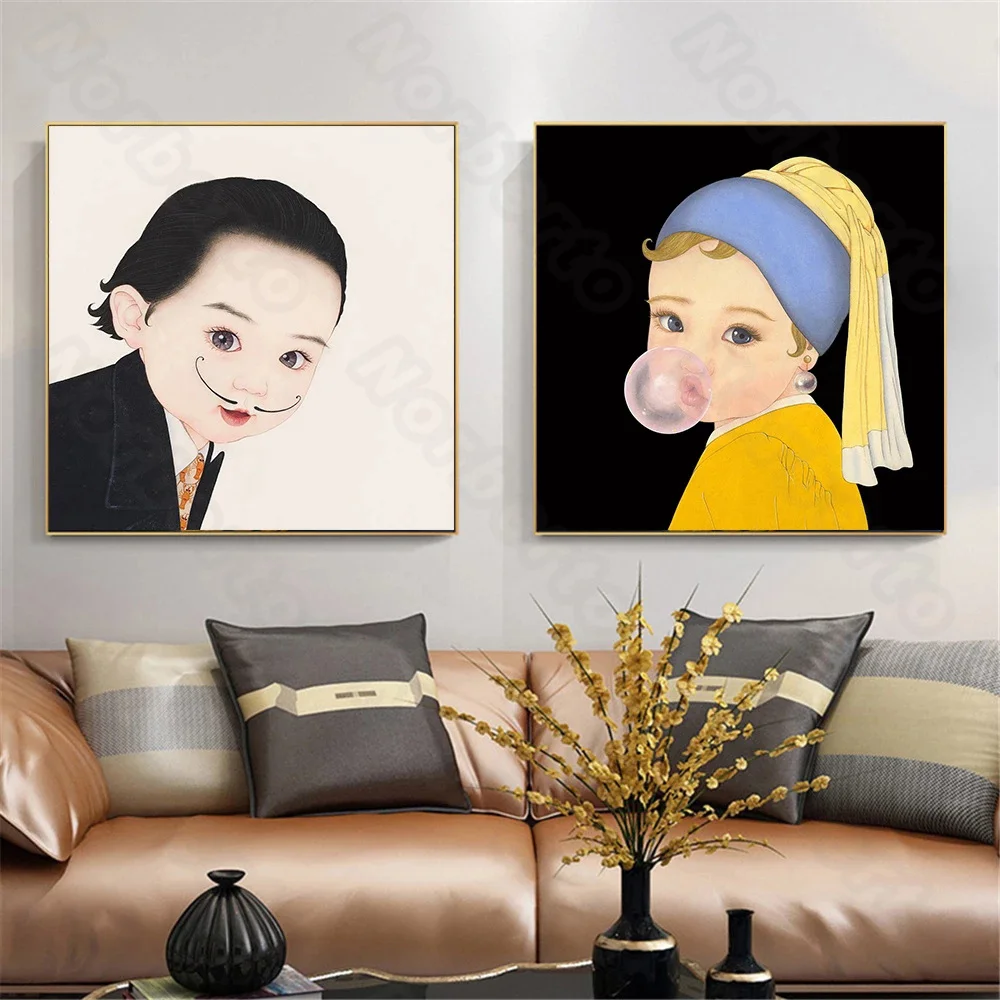 

Canvas Painting Humor Wall Art Kids Cartoon Girls Boys Role Playing Poster Print for Living Rooms Bedrooms Gallery Wall Decorati