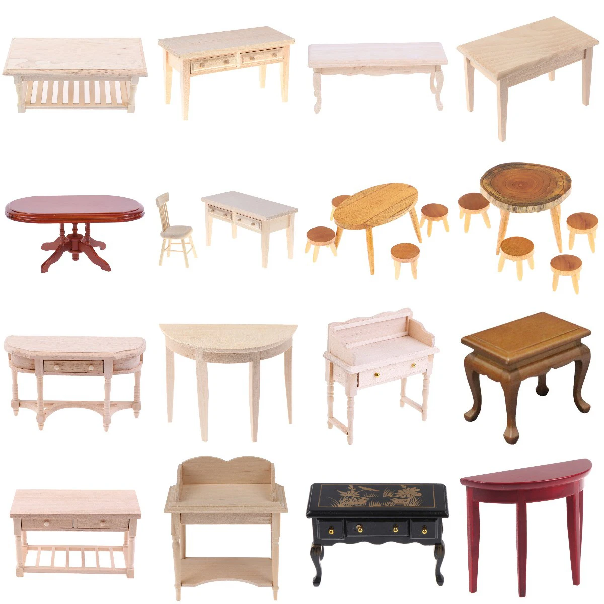 

Doll House Furniture Toys Multi Styles Dollhouse Miniatures Book Bedroon Kitchen Bathroon Coffee Dining Table Chair Model