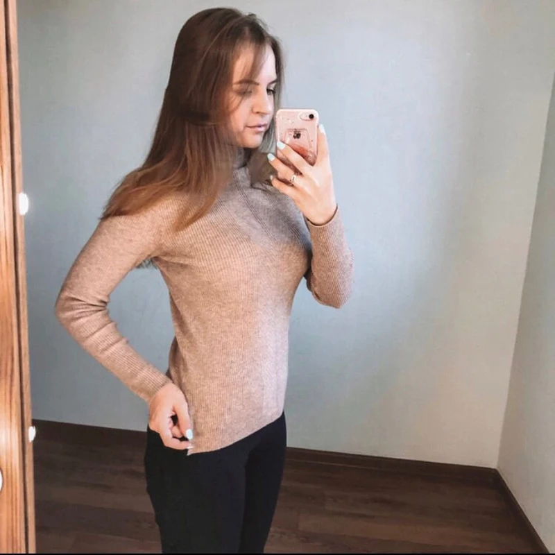 новогодний вязаный свитер женский большой размер водолазка кофта с длинным