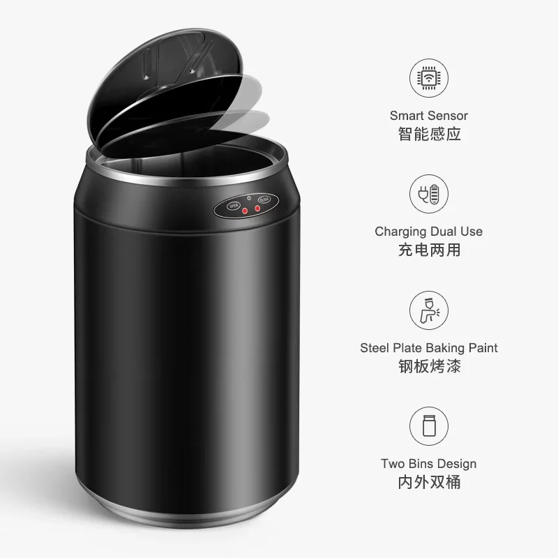 

Intelligent Induction Trash Can Large Stainless Steel Trash Storage Creative Cola Can Shape Double Barrel Inside And Outside Bin