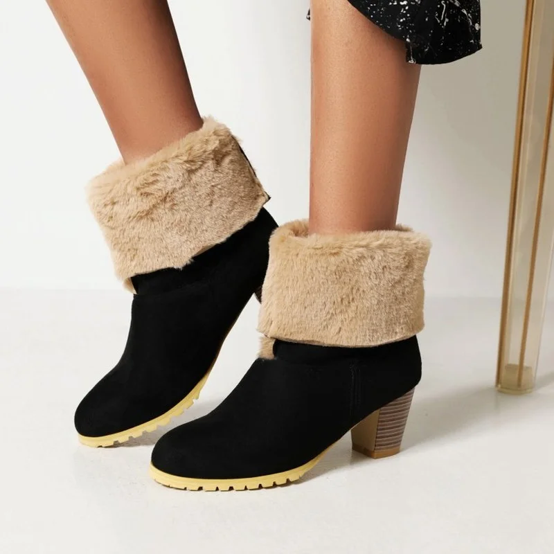 FXYCMMCQ Winter Thick Heel Pointed Mid-tube Boots Women's Warm Shoes L-20