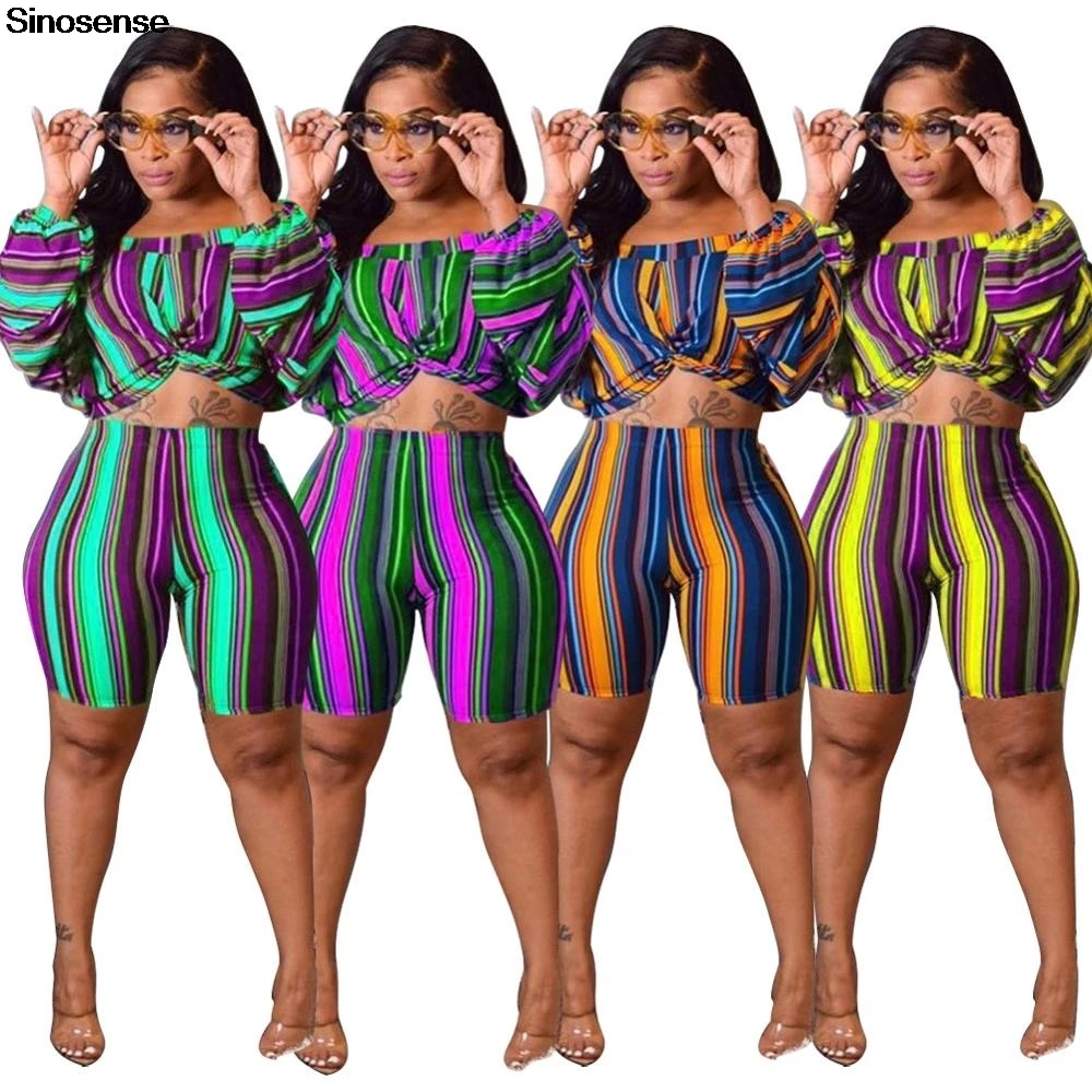 Женский летний комплект из двух предметов в полоску вечерние Клубные наряды 2 2019