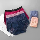 Женские кружевные трусики со средней талией, сексуальное бесшовное нижнее белье с цветочным рисунком, дышащие прозрачные трусы, размера плюс