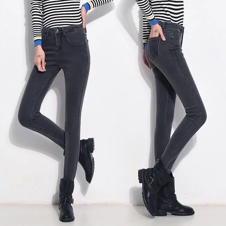 

2020 New Fashion Skinny Denim Pencil Jeans Woman Elastic High Waist Trousers Black Blue Stretch Plus Size Washed Jeans Female