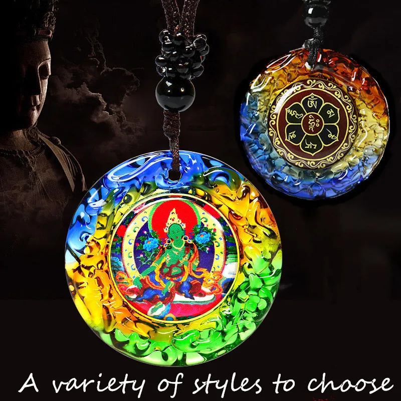 

SANSAN Buddha Green Tara Sakyamuni Glazed Pendant Necklace With 65cm Cord Necklace High Quality