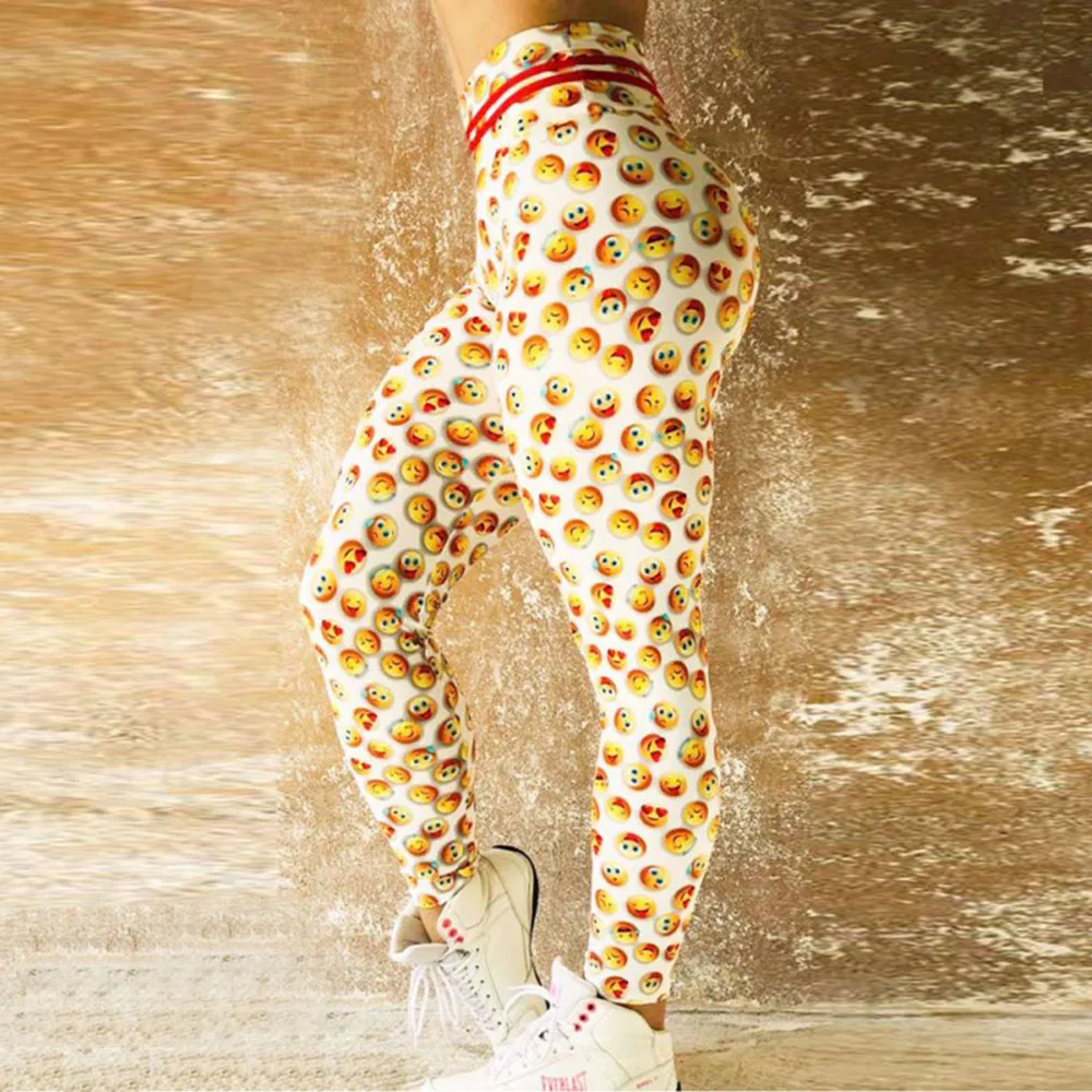 

2021 Women's Autumn New Leggings Casual Fashion Commuting Simple Style Smiley Print Tight Sports Hip-lifting Fitness Pants