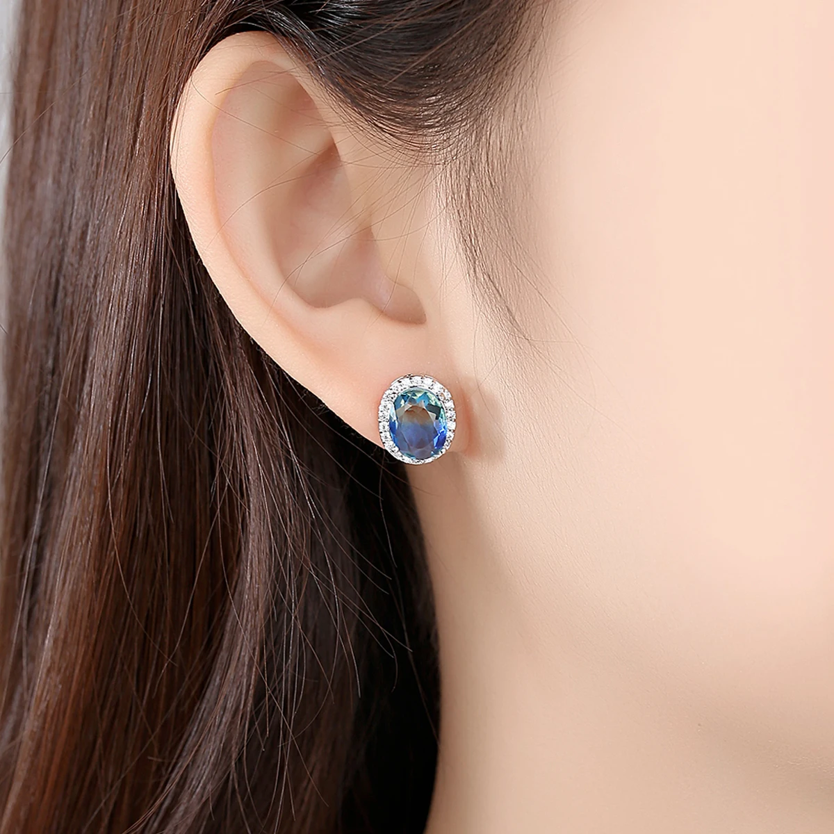 LUOTEEMI Female Rainbow Oval Crystal Earrings AAA Cubic Zirconia Fashion Jewelry CZ Stud Earing For Women Valentine's Day Gifts |