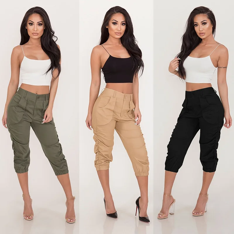 

2021 summer new fashion casual cropped harem pants women bottoms pants