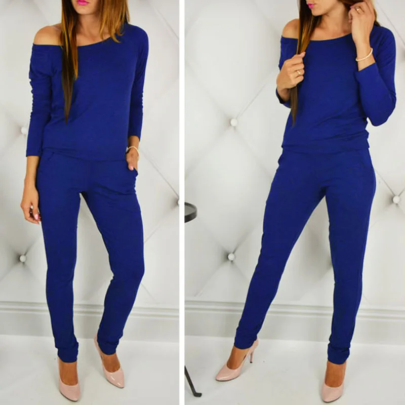 

long-sleeved off-the-shoulder ladies jumpsuit spring casual solid color jumpsuit for women 2020