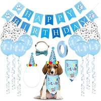 17 pack blue dog birthday hat bandana set dog scarf bow tie collar dog happy birthday banner and paw print balloon with tape dog