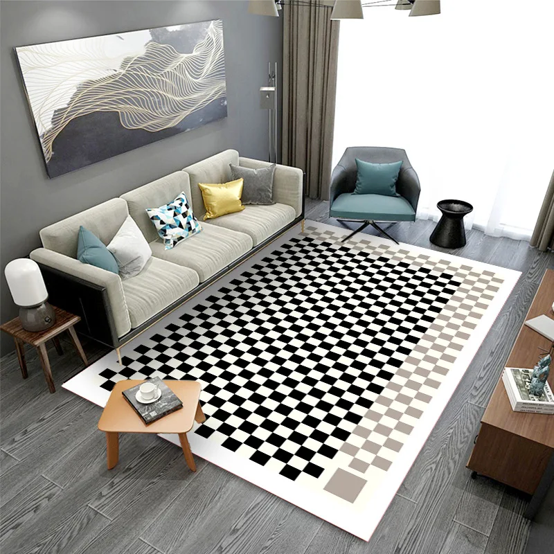 

Checkerboards Grids Printed Carpets Black And White Grid Blankets Home Decor Retro Simplicity Living Room Bedroom Rugs