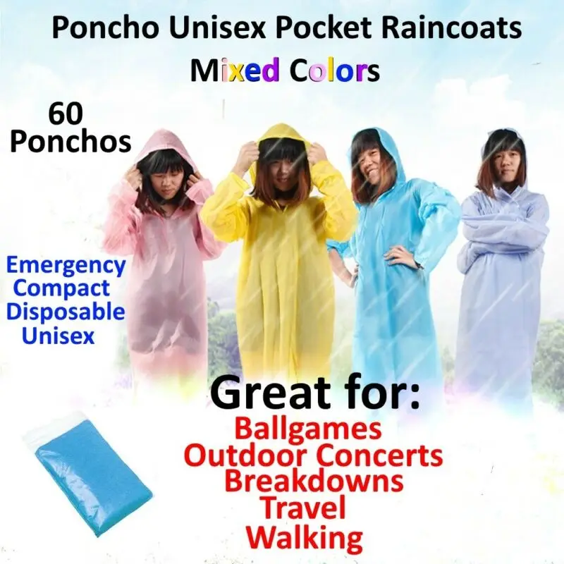 

Disposable Raincoat Adult Unisex Waterproof Camping Festival Poncho Outdoor Hood Poncho Travel Camping Must Rain Coat Unisex Ran