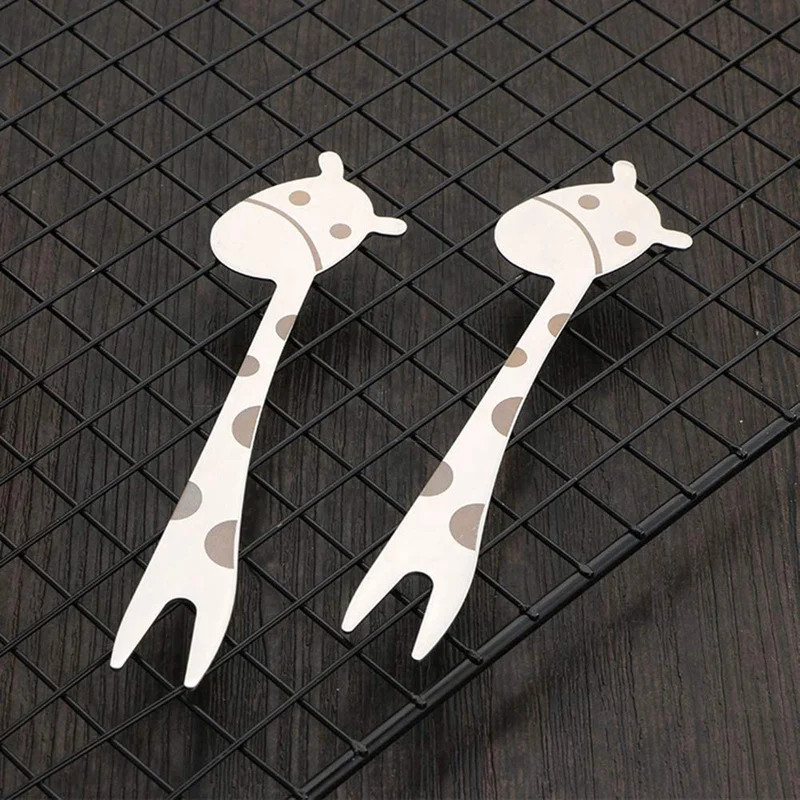 4-Piece Stainless Steel Giraffe Fork Fruit Cake Dessert Two-Tooth | Дом и сад