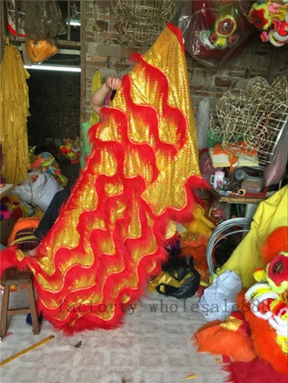 

Cosplay Chinese Folk art Lion Dance mascot Costume wool Southern Lion just cloak Advertising Carnival Halloween Easter 120''