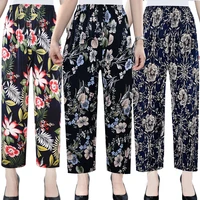 summer pants 2021 new women casual loose thin straight pants slim high waist floral print trousers beach capris ladies clothing