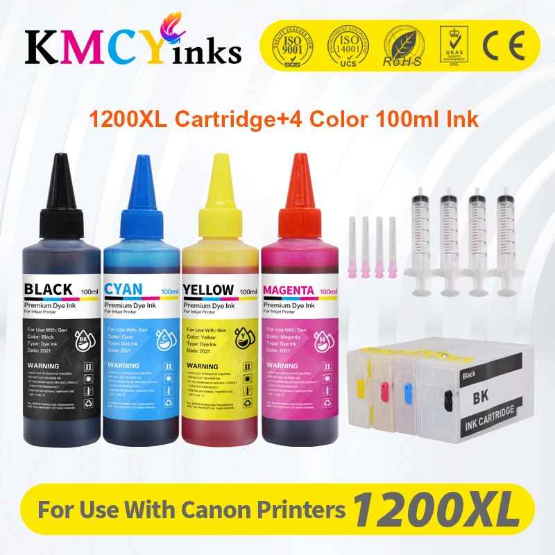

KMCYinks 4*100ml Pigment + Refillable PGI-1200 ink cartridge PGI1200 PGI-1200XL For Canon MAXIFY MB2020 MB2120 MB2320 MB2720