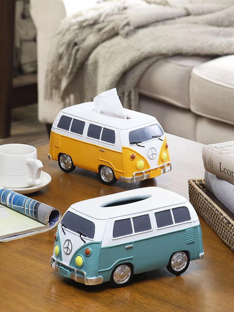 Mini-bus Resin Tissue Box Holder Toilet Pumping Box Home Living Room Decoration Bedroom Kitchen Desktop Storage Towel Boxes