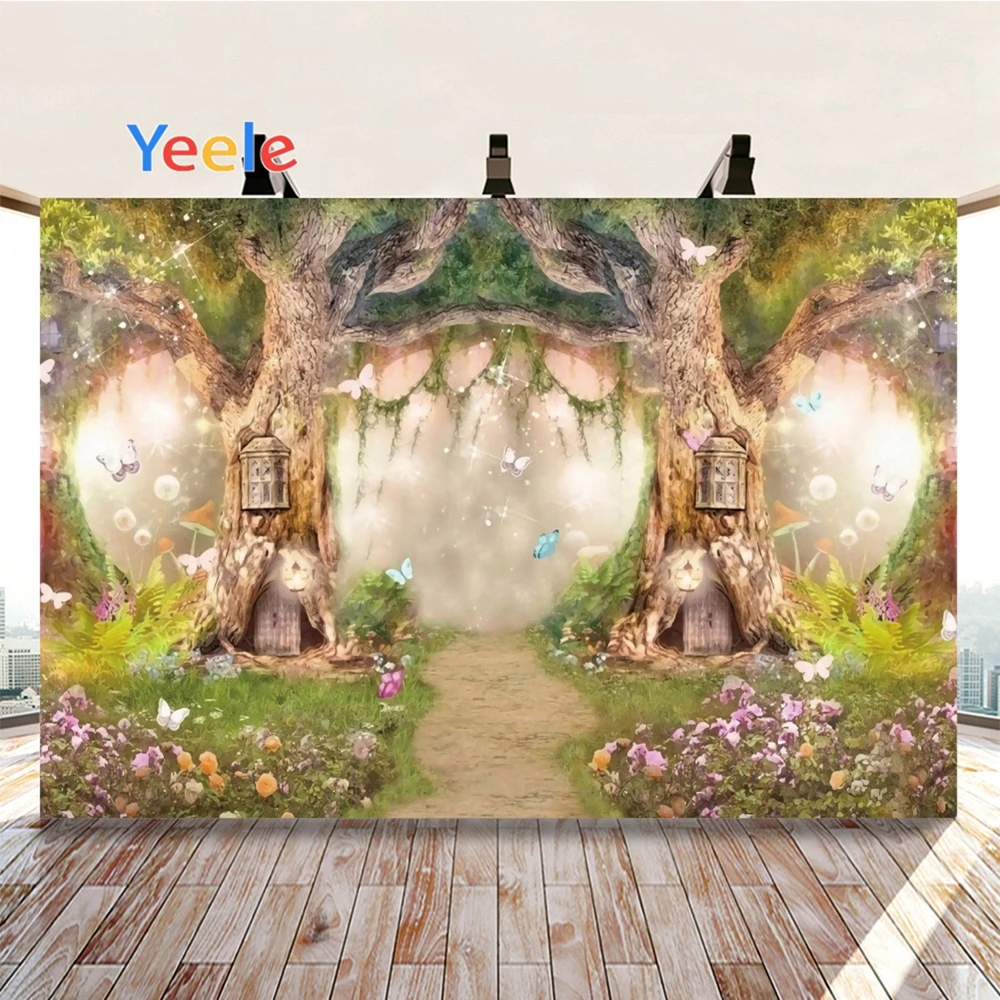 

Yeele Baby Room Dreamlike Trees Colorful Flowers Butterflies House Background Photophone Photography for Decor Customized Size