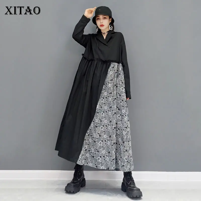 XITAO Print Pattern Dress Fashion New Women Plus Size Goddess Fan 2021 Autumn Patchwork Pullover Minority Loose Dress WMD2968