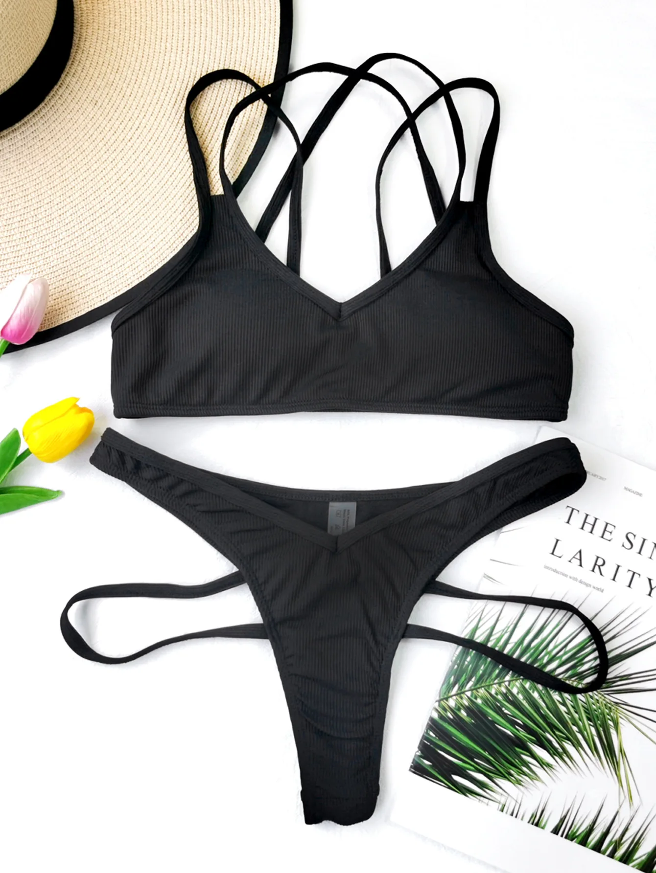 

Sexy Black High Cut Leg Brazilian Thong Bikini Set Red Swimsuit Women 2021 Swimwear Cross Bandage Swim Beach Wear Bathing Suit