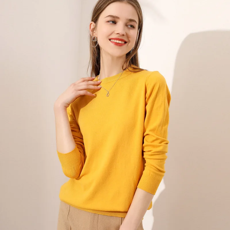 Свитер женский осенне-зимний свободный эластичный пуловер с круглым вырезом и