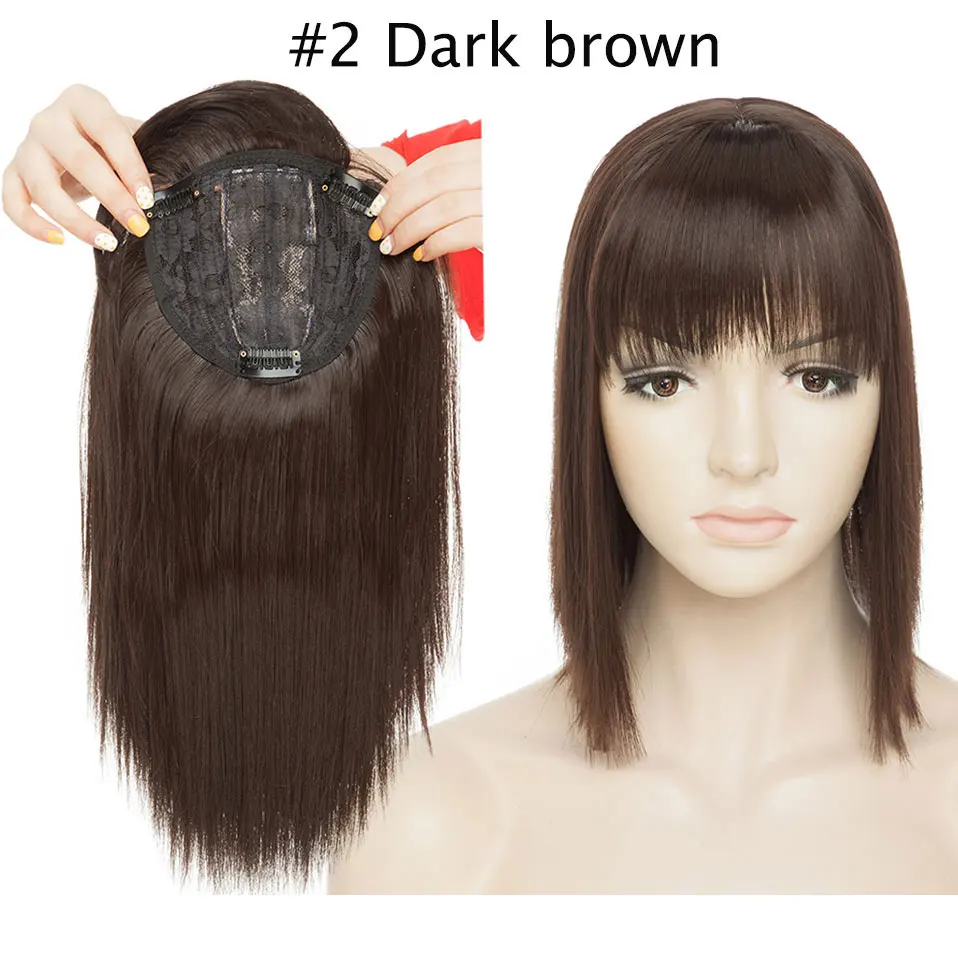 dark brown S-noilite 10 дюймов 4*2 парик Наращивание волос синтетический зажим в Топпер волосы с челкой прямой Топ волос шиньон для женщин борода - Цвет: dark brown