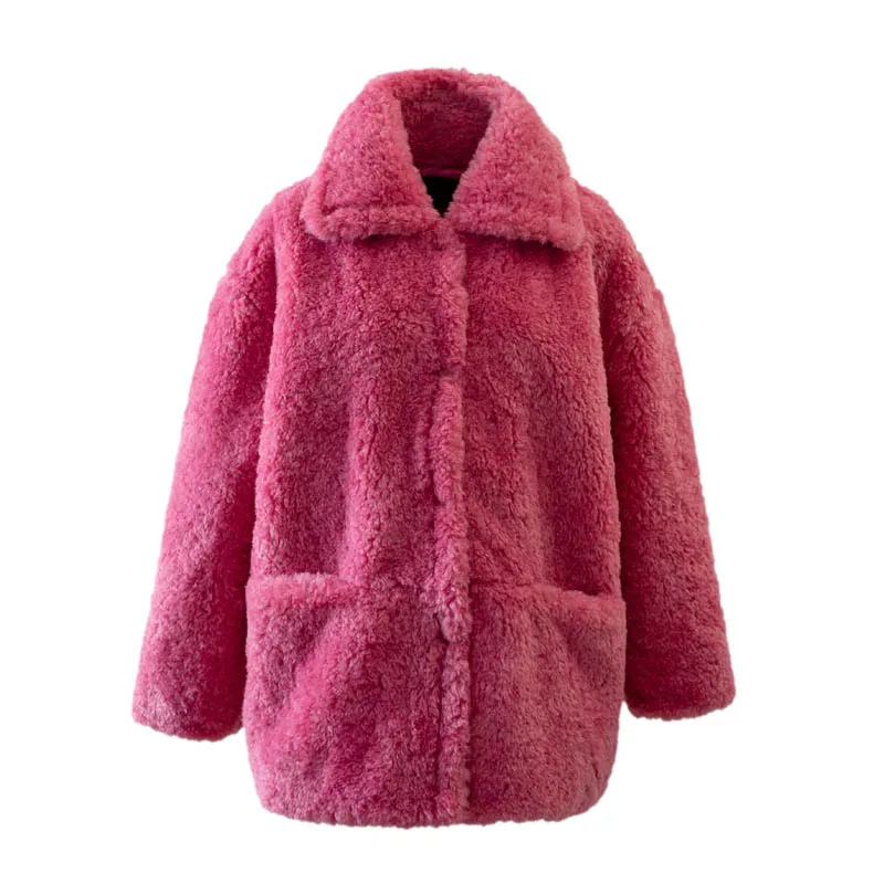 purple pink fur coat Корейские розовые длинные куртки-Тедди для девочек, пальто, зима, Пушистый Жилет из искусственной мерлушки, пальто, утепленная куртка, уличные пальто, верхняя одежда - Цвет: purple pink fur coat