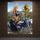 Череп мотоциклистов, Картина на холсте, моторы, настенная наклейка, декор для паба, бара, гаража, винтажные баннеры, флаги, настенное украшение