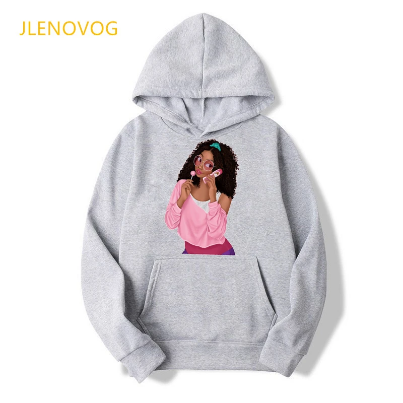 Новые афроамериканские черные толстовки с волшебным принтом для девочек серые