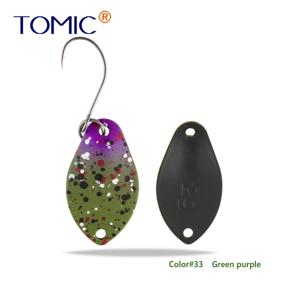 green purple Томик 2 г микро рыболовные приманки латунные форели ложки металлические приманки воблер форель зона pesca Спиннер приманка - Цвет: green purple