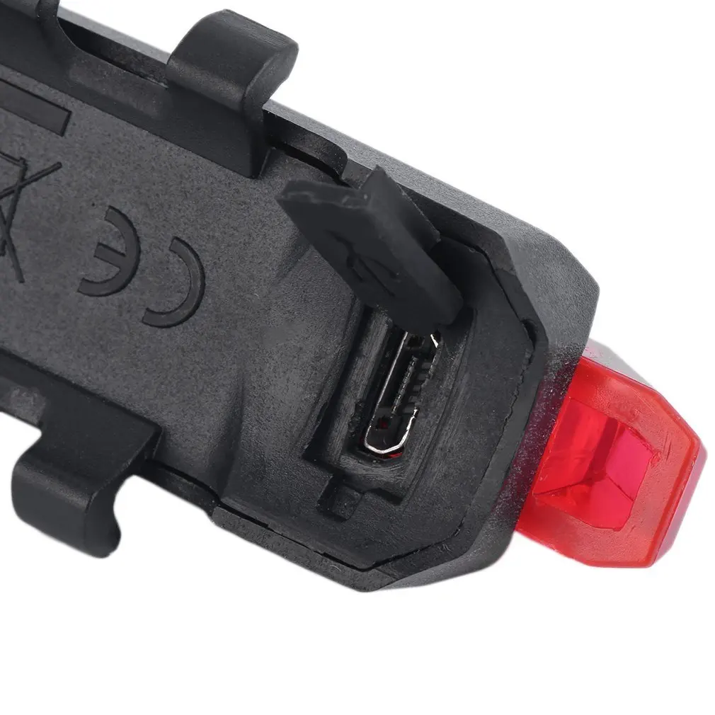 

Black and Red Super Light Bicycle Taillight Plastic USB Rechargeable Bike Rear Light Waterproof Safe Warning Tail Lamp 4 Modes