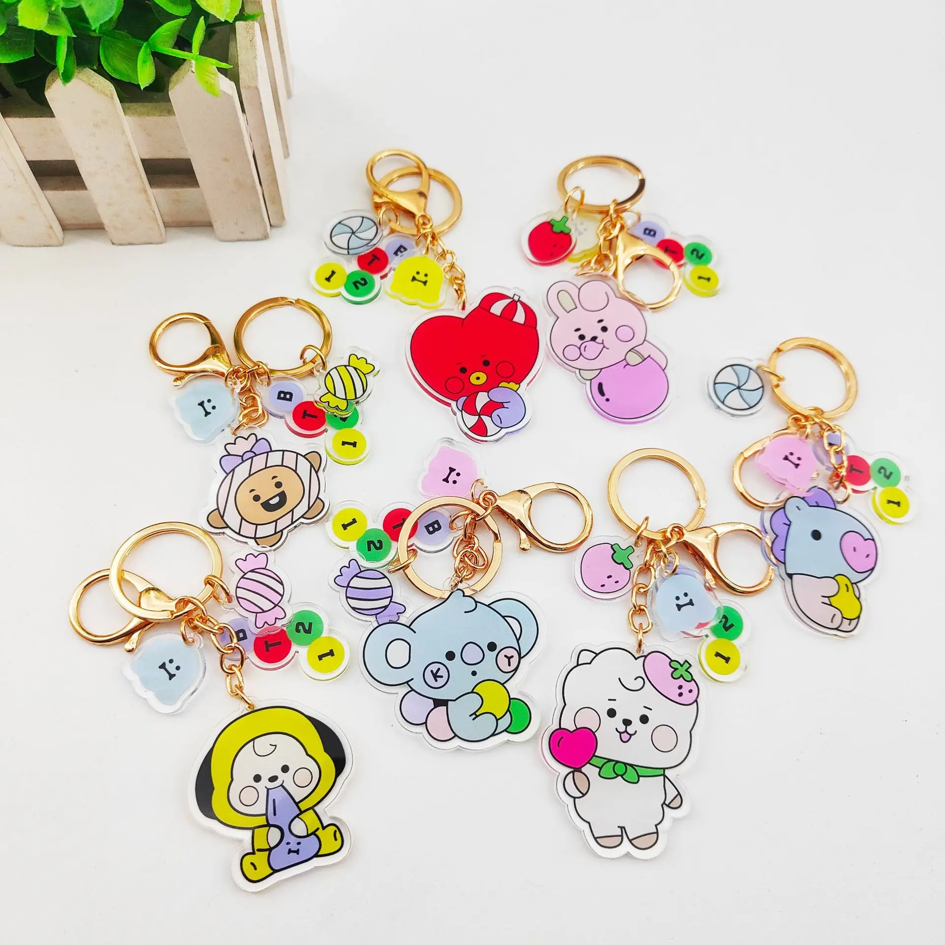 

1HQBTS Bulletproof Youth Group Cartoon image keychain four-piece pendant jewelry with the same peripheral