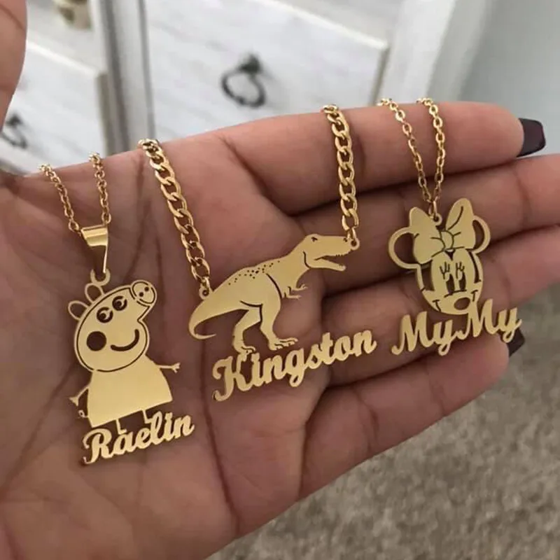 Ожерелья с именем любого персонажа из мультфильма на заказ ожерелье нержавеющей