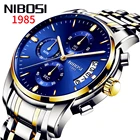 Часы наручные NIBOSI мужские с хронографом, роскошные брендовые Кварцевые водонепроницаемые Модные золотистые с автоматической датой, 2021