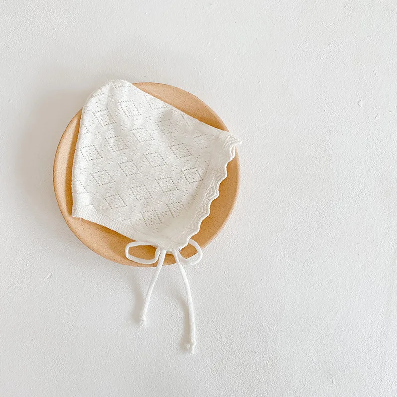 

Baby Girl Hats Cotton Solid Color Baby Hats & Caps For 0-24 Months Newborn Babies Knitted Hat With Lace Flowers