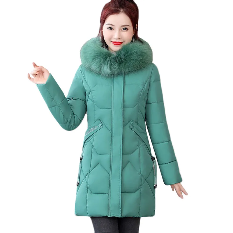 

Зимняя куртка для женщин Parker 2021 Новинка Корейский воротник из искусственного меха с капюшоном средней длины пальто для женщин среднего воз...