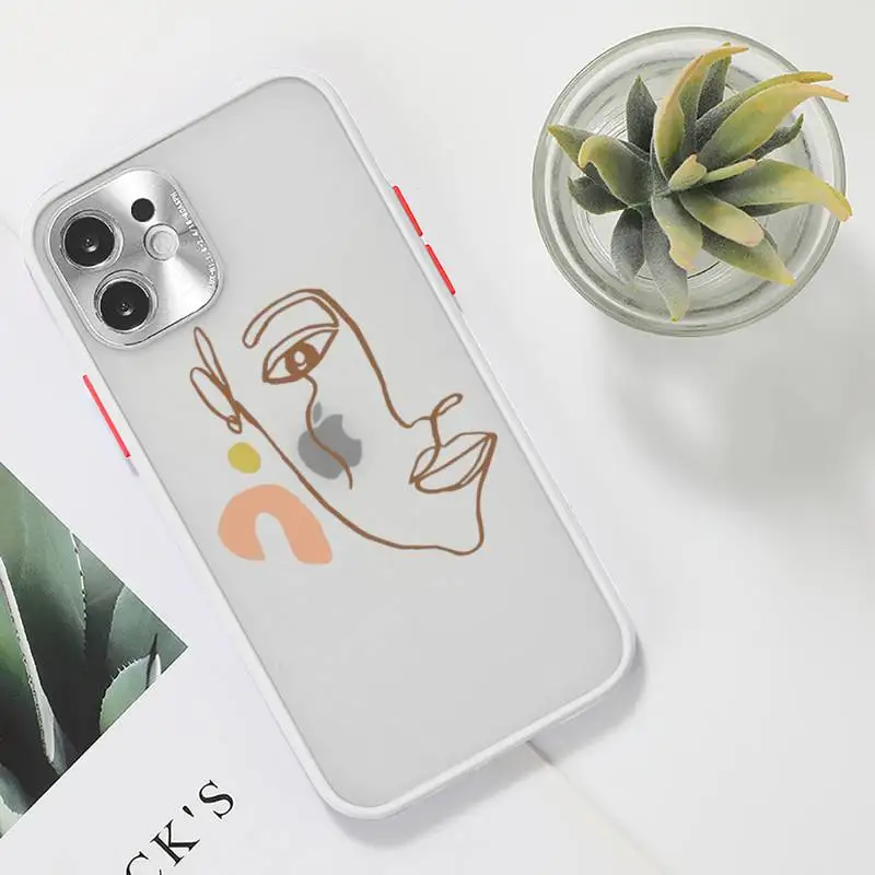 

New Funny Art Sketch Phone Case For iPhone 12 11 Mini Pro XR XS Max 7 8 Plus X Matte transparent White Cover