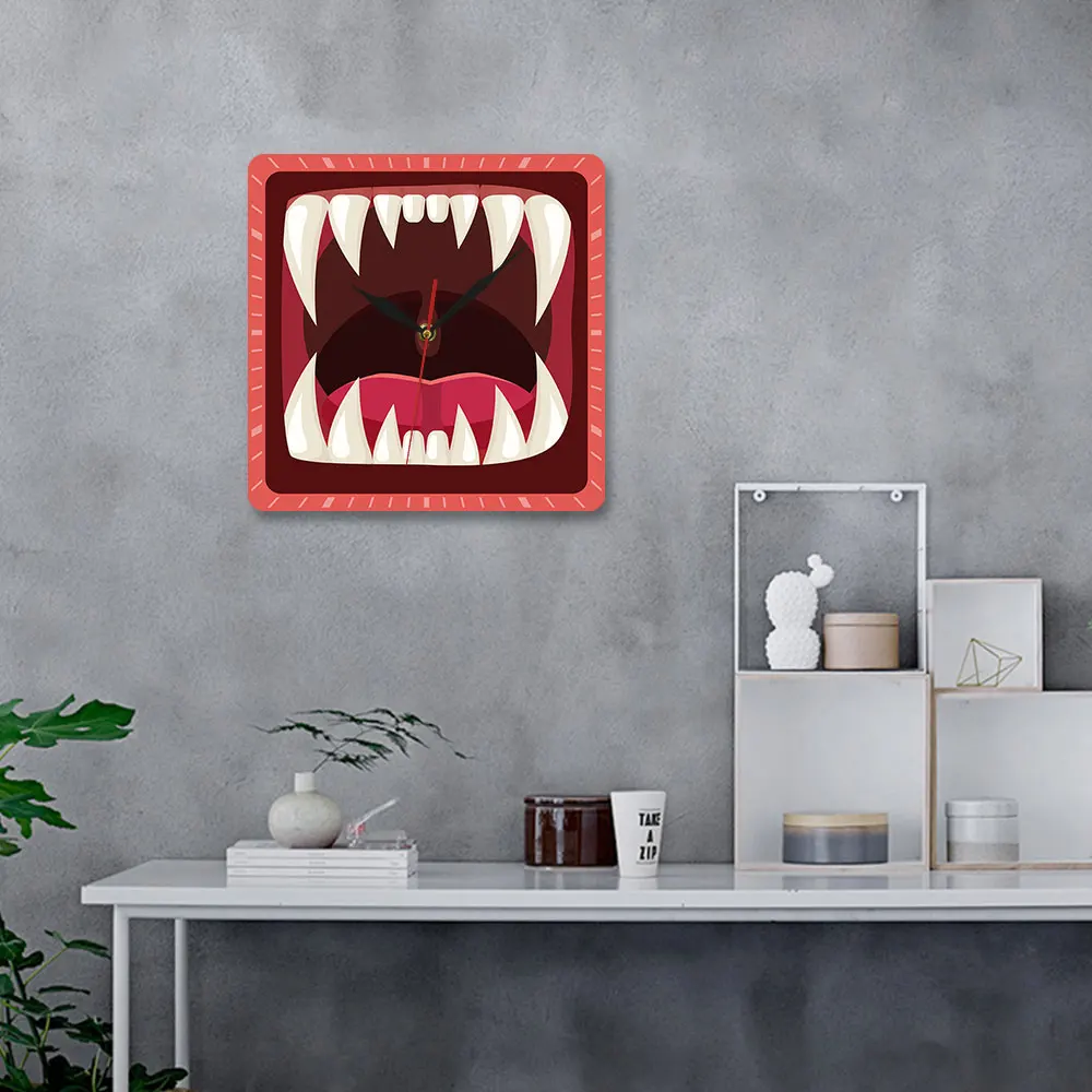 Жуткий рот дети гостиная квадратные настенные часы вампир Дракула страшные