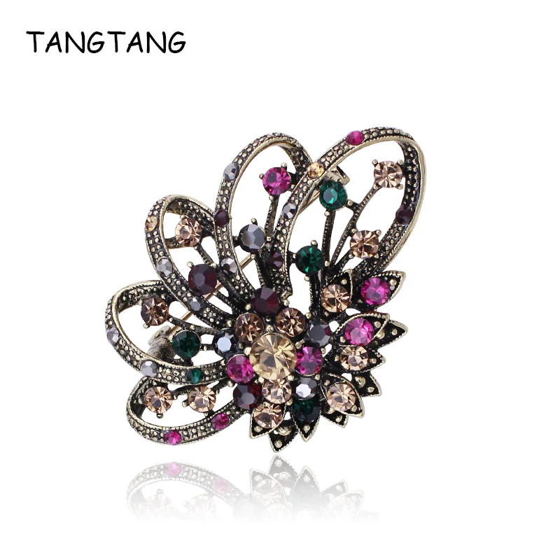 TANGTANG Брошь булавка модная разноцветная Стразы винтажные античные бронзовые