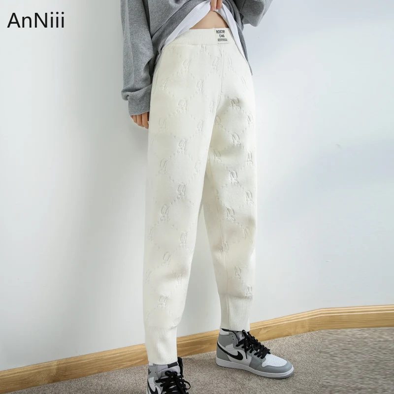 

Sweatpants Women Baggy Pockets Straight Full Length Office Lady Streetwear Knitted Show High Autumn Winter Comfortable Pants