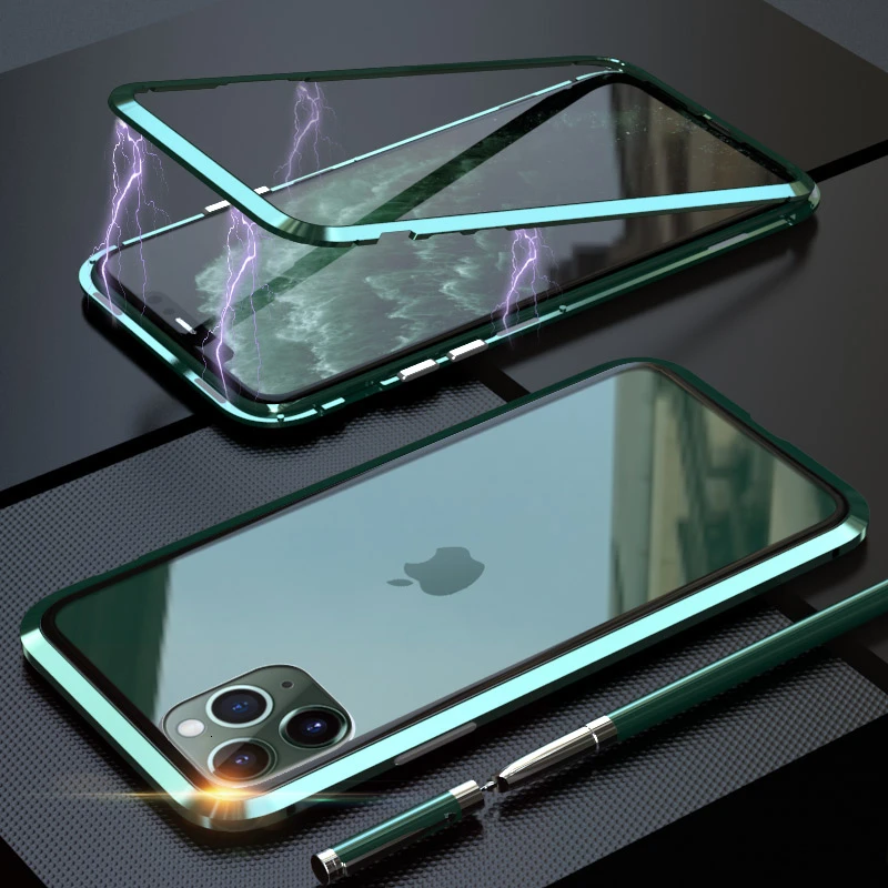 Металлический магнитный чехол для телефона iPhone 11 Pro Роскошный прозрачный Max 360