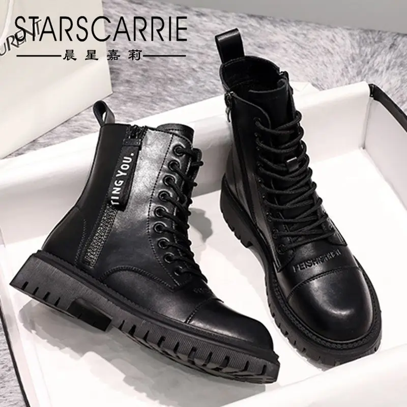 

2021 new fashion riding boots female British style thick-soled heightened short boots handsome black motorcycle boots ins tide