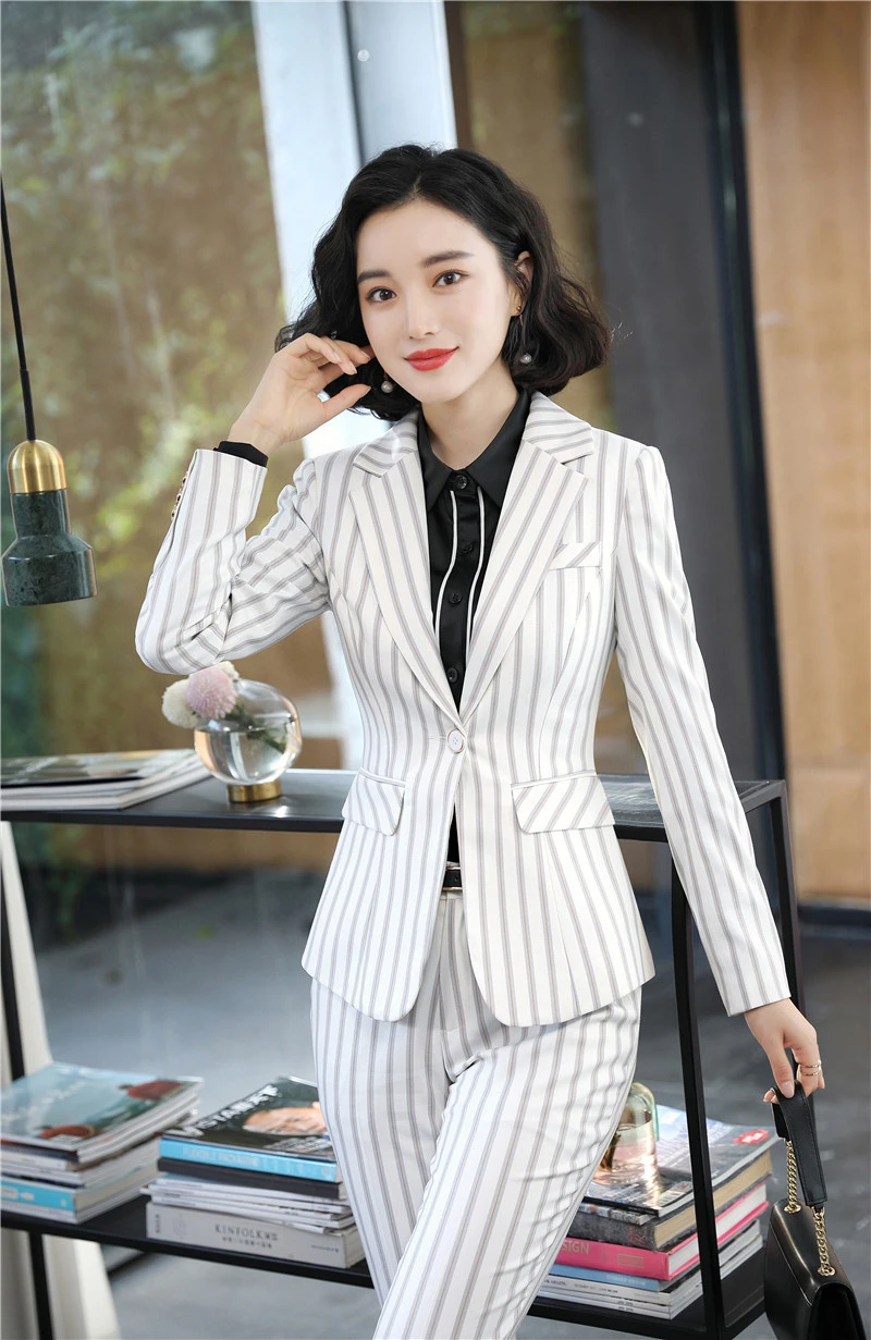 Женские Брючные костюмы в полоску деловые профессиональные Костюмы с брюками и