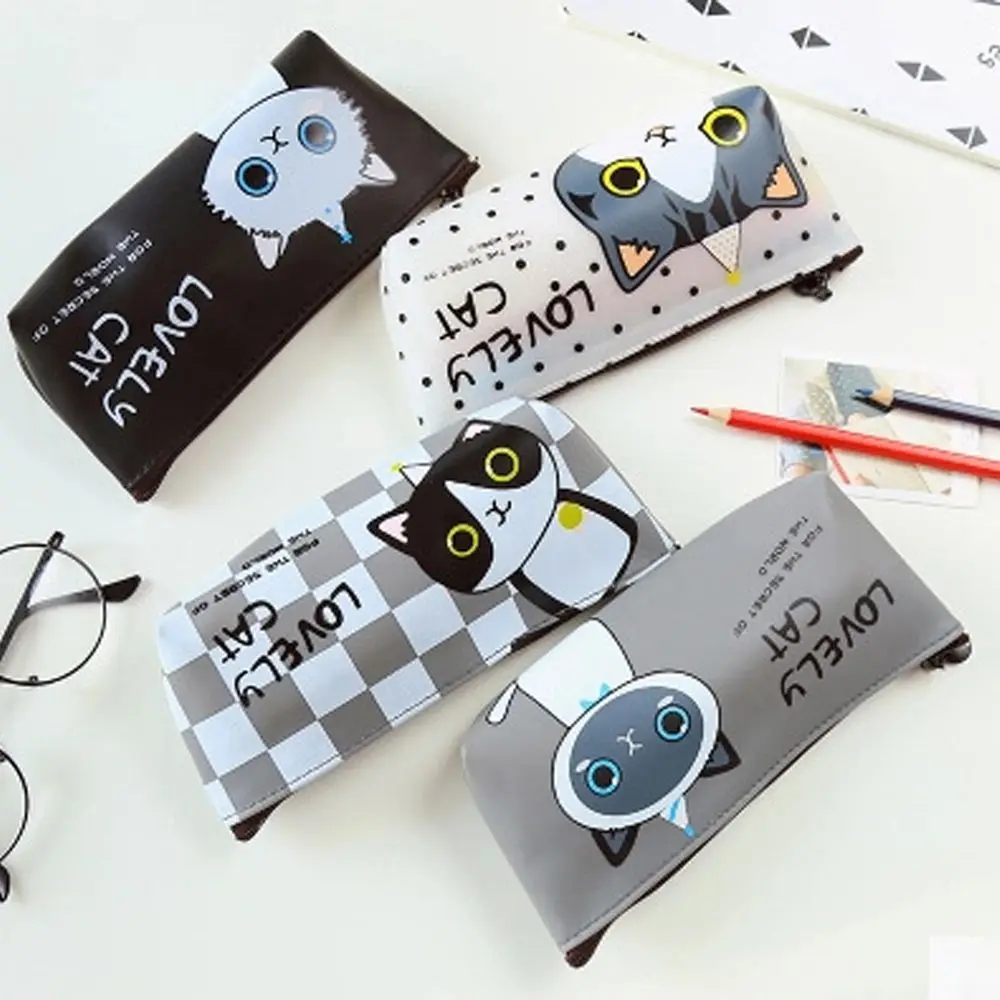 Высокая емкость желе силиконовая водонепроницаемая пеналка с кавайным котом на рисунке - творческое настольное хранилище.