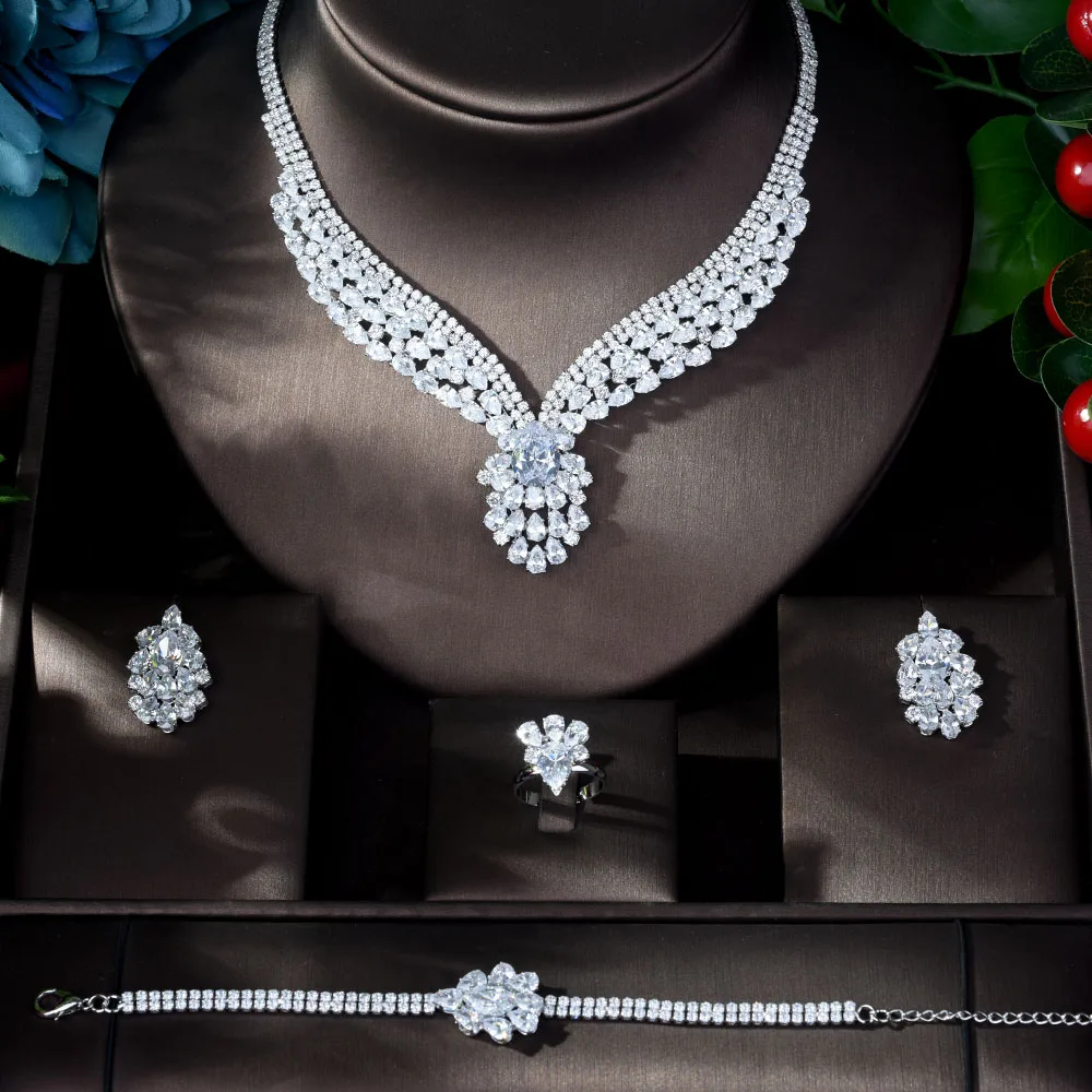 HIBRIDE новинка очаровательный Свадебный комплект ювелирных изделий 4 шт. ожерелье