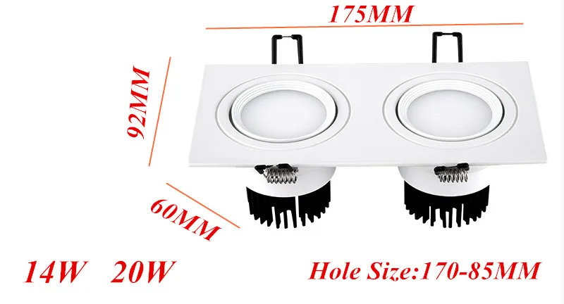 Сверхъяркий светодиодный квадратный Точечный светильник Cob с регулируемой