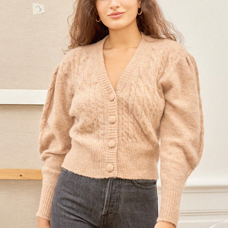

Chic Crochet Sweater Cardigan Women Autumn Long Sleeve V Neck Button Up Elegant Gilet Vintage Casual Female Winter Sweater