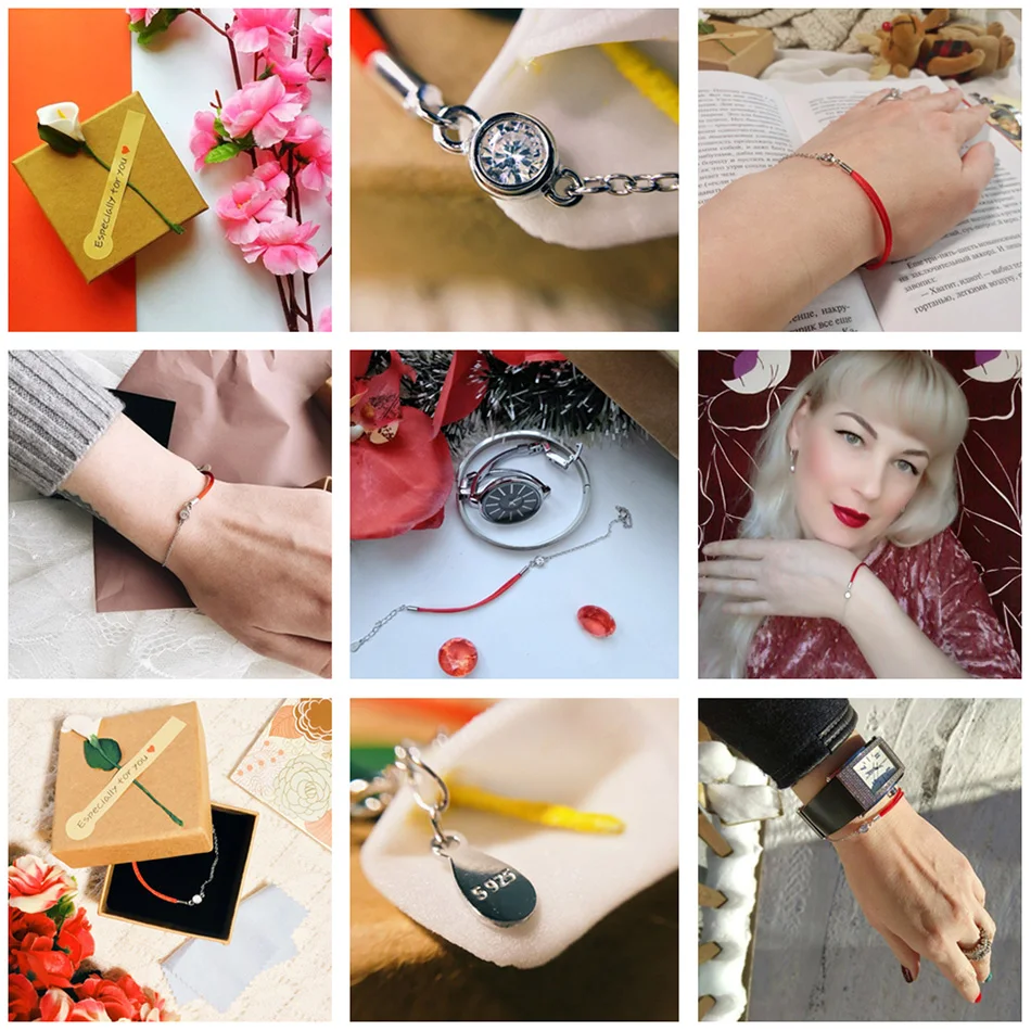 Красная Нить Браслет с Циркон 925 стерлингового серебра браслет веревочки на