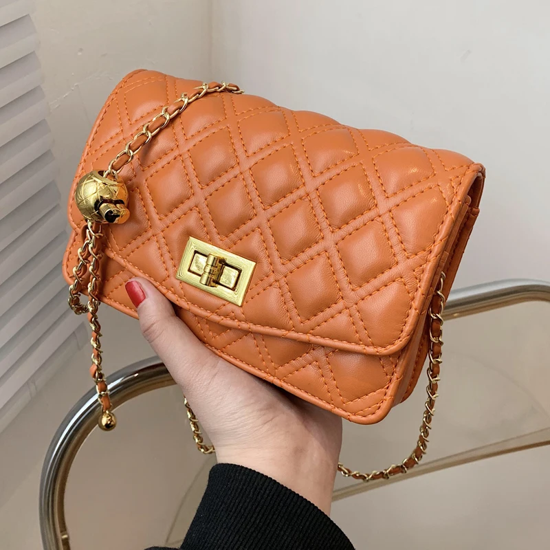 

2021 New Woman Shoulder Bag High Quality Texture Chain PU Diagonal Bag Fashion Luxury Handbag Female Cosmetic Bag Shopping Bag