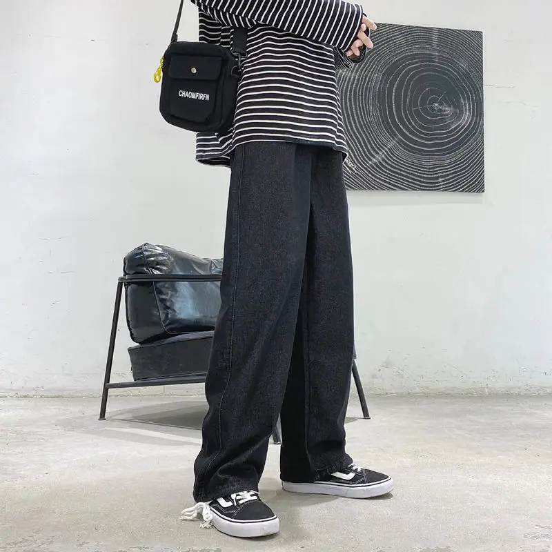 Wide leg Jeans Men's Fashion Retro Drawstring Jeans Pants Men Streetwear Loose Hip-hop Denim Trousers Mens S-2XL